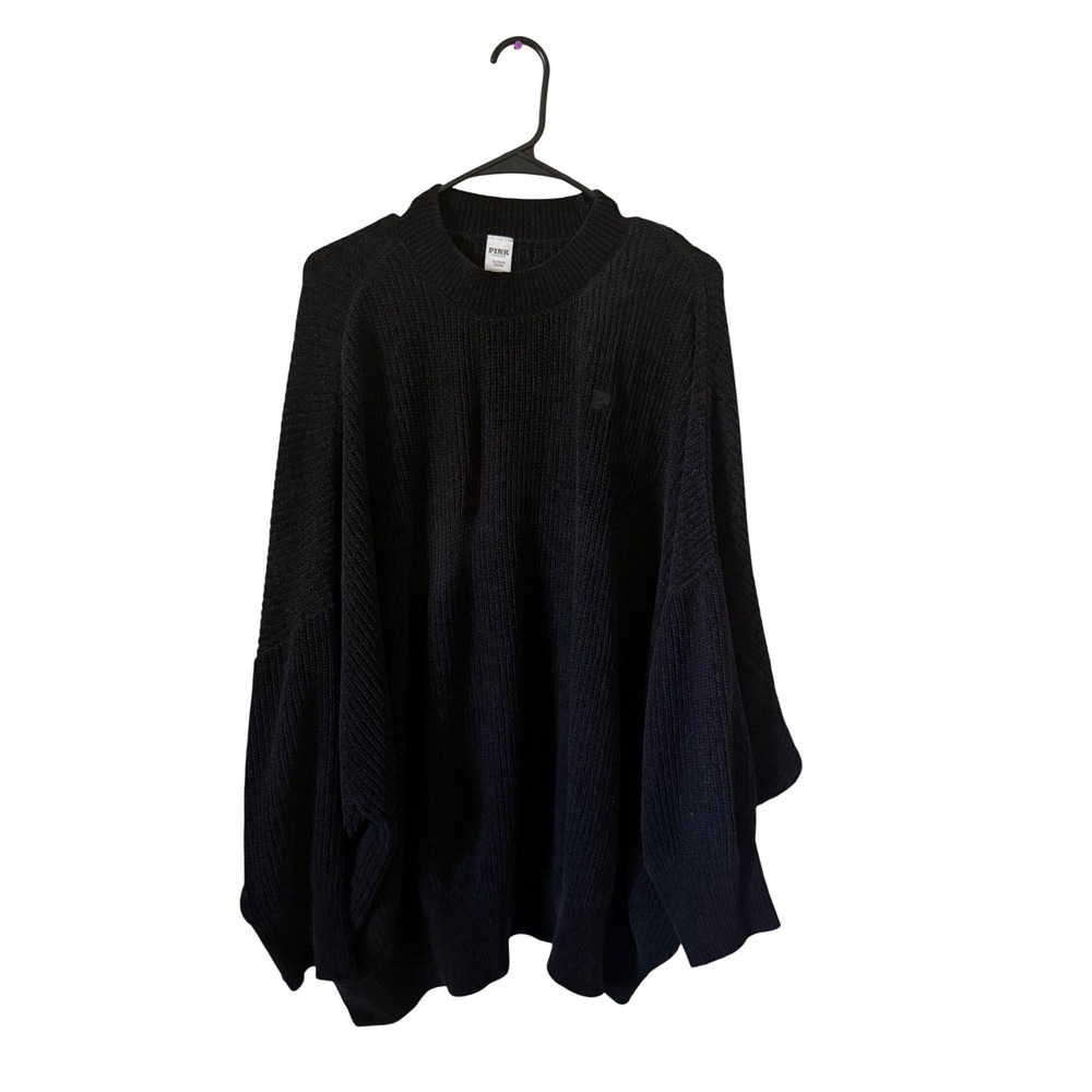 PINK Victoria's Secret Oversized Ribbed Knit Sweater Black Size XL Crew‎ Neck